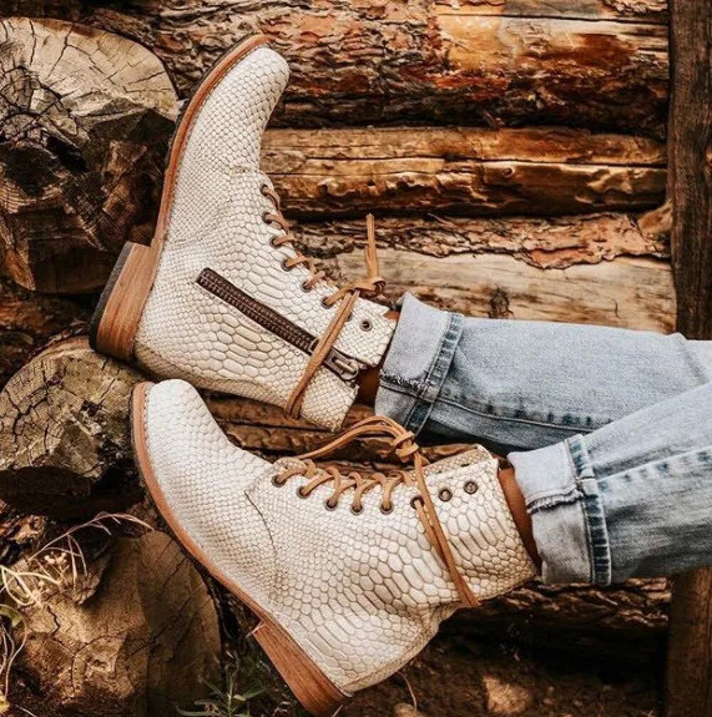 Freebird 7 snakeskin White Manchester Lace Up Boots